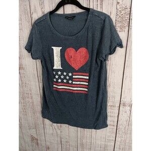 Rock & Republic T-Shirt Women’ Medium Blue I Love America Graphic Print  Cuffed